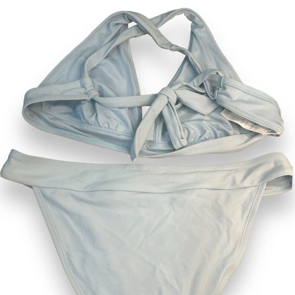 Cupshe Women's High-Cut Bikini Light Blue Halter Criss Cross Back Tie Size Large - Picture 2 of 8
